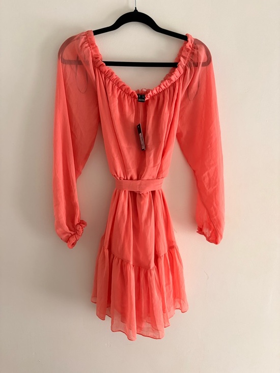 Forever 21 Dresses & Skirts - Forever 21 Coral Off Shoulder Chiffon Ruffle Mini Dress XL BNWT